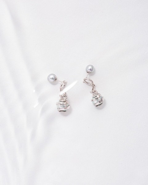 akoya pearl chain ear pierce short-LEFT