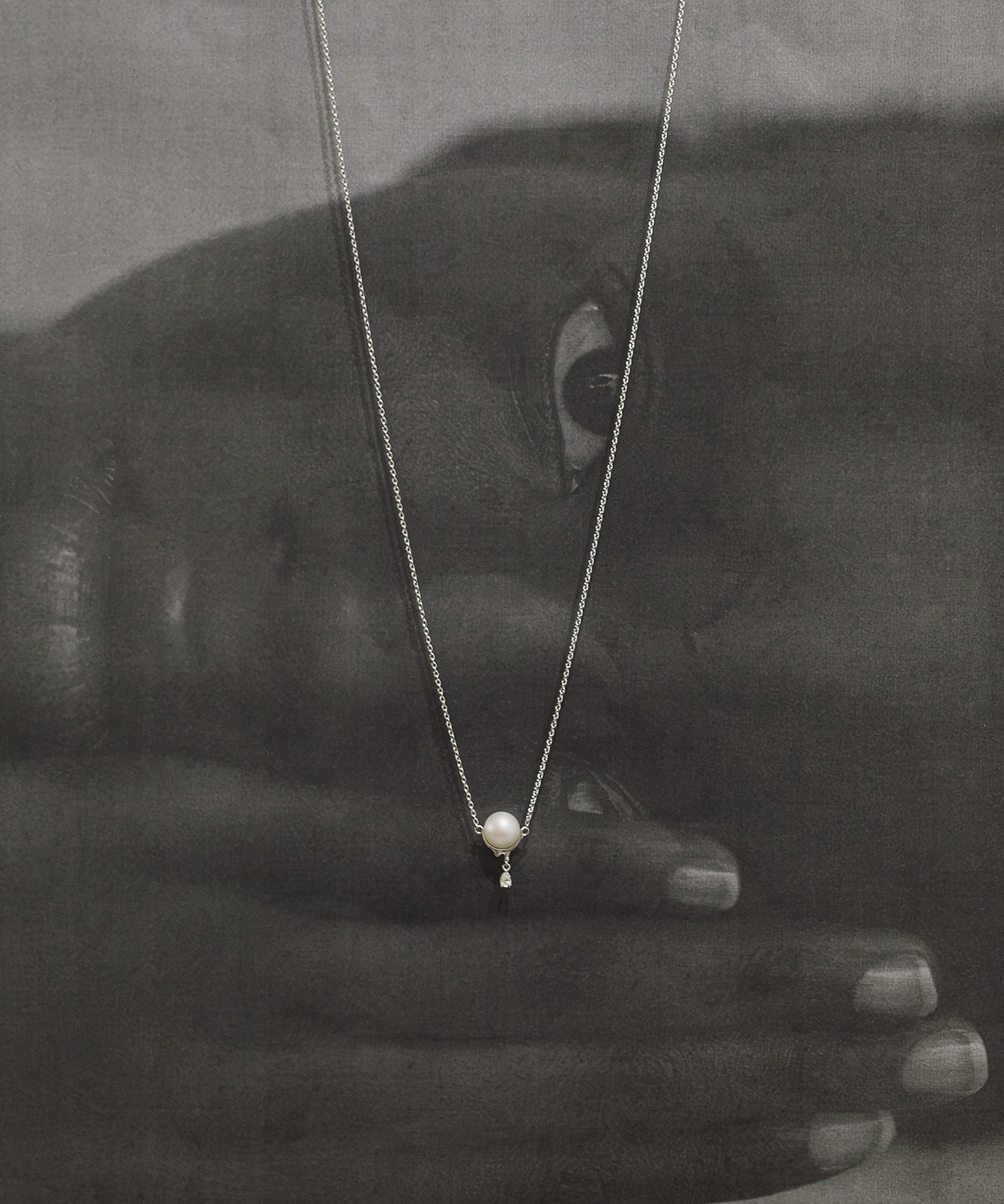 Diamond drop akoya pearl necklace