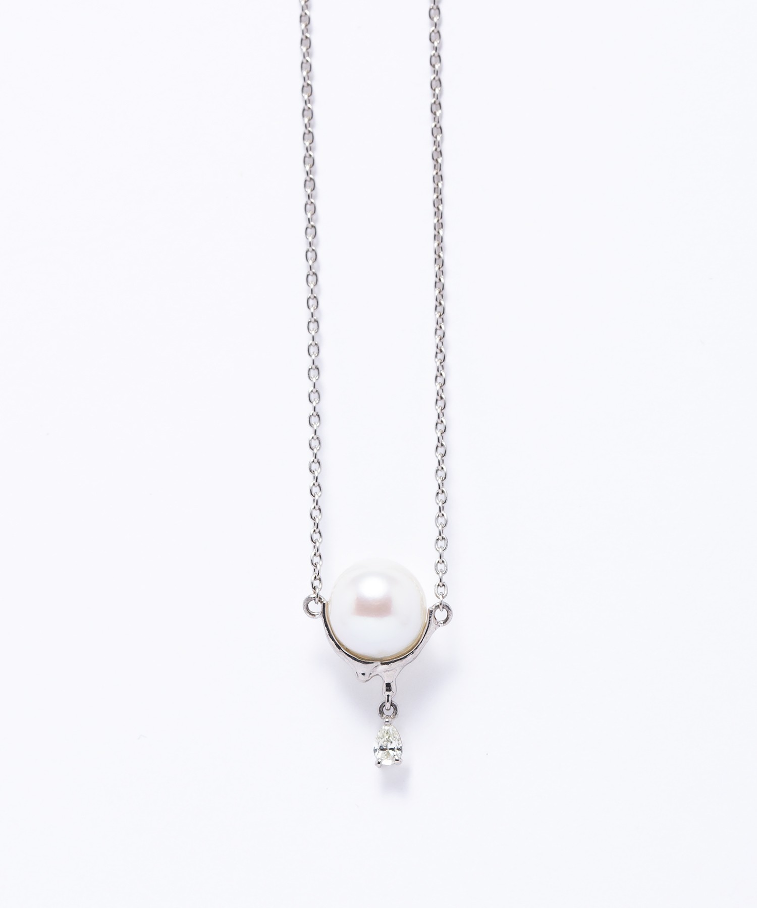 Diamond drop akoya pearl necklace