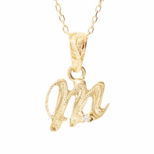 ハワイアンジュエリー/K10PG/ダイヤモンド イニシャル ペンダント「M」(Small)|ハワイアンジュエリーブランドMaxi(マキシ)公式通販オンラインショップ