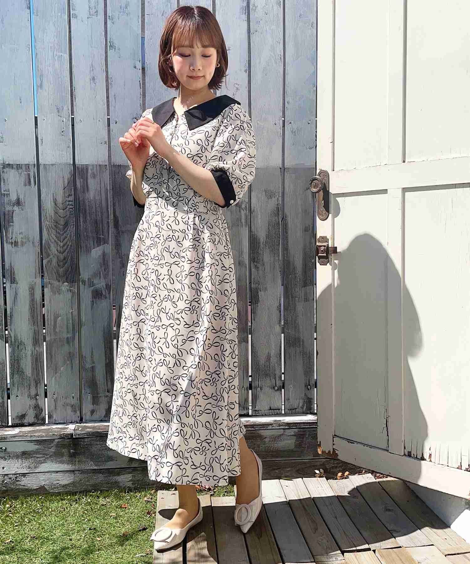 Paravion Online Shop リボン柄レトロワンピース Paravion Online Shop リボン柄レトロワンピース