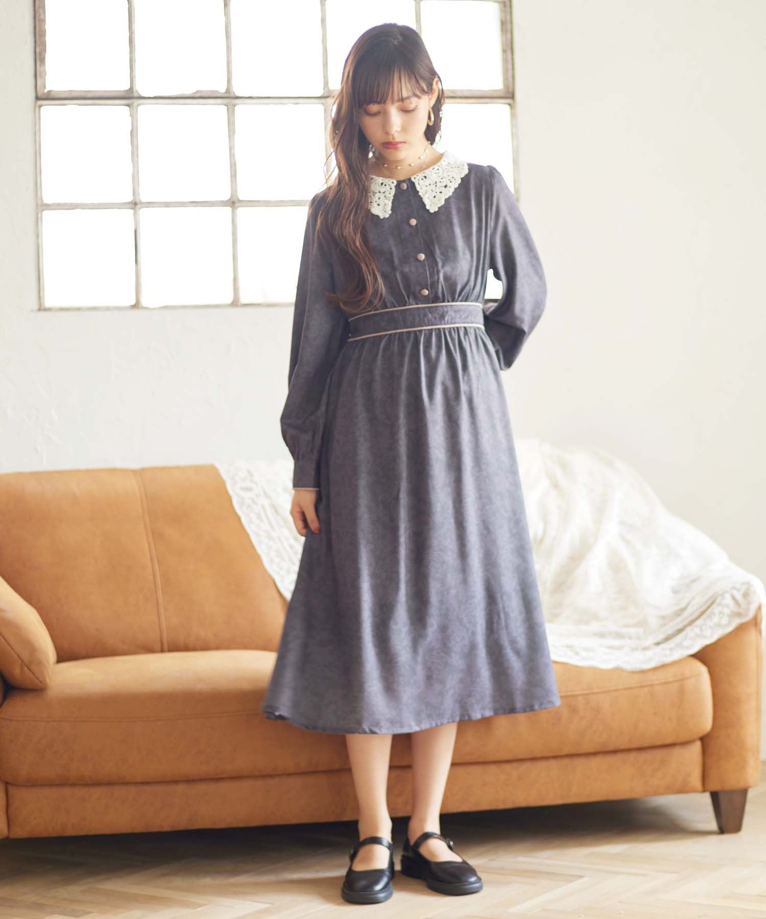 Paravion Online Shop レース衿ペイズリーワンピース Paravion Online Shop レース衿ペイズリーワンピース