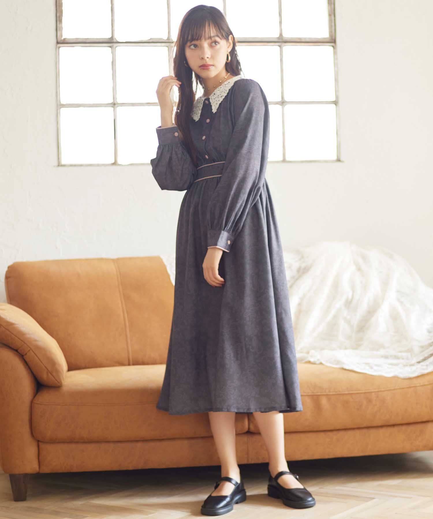 Paravion Online Shop レース衿ペイズリーワンピース Paravion Online Shop レース衿ペイズリーワンピース