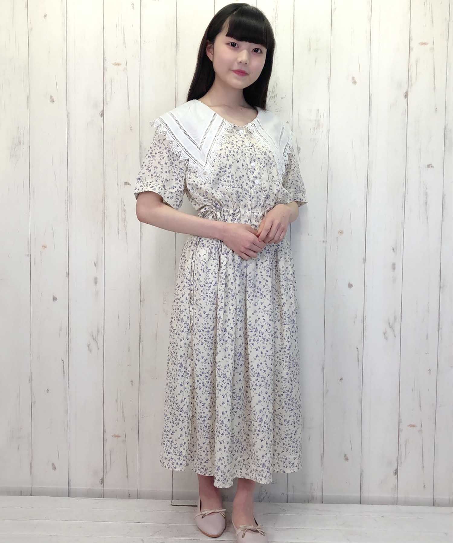 Paravion Online Shop レース白襟花柄ワンピース Paravion Online Shop レース白襟花柄ワンピース