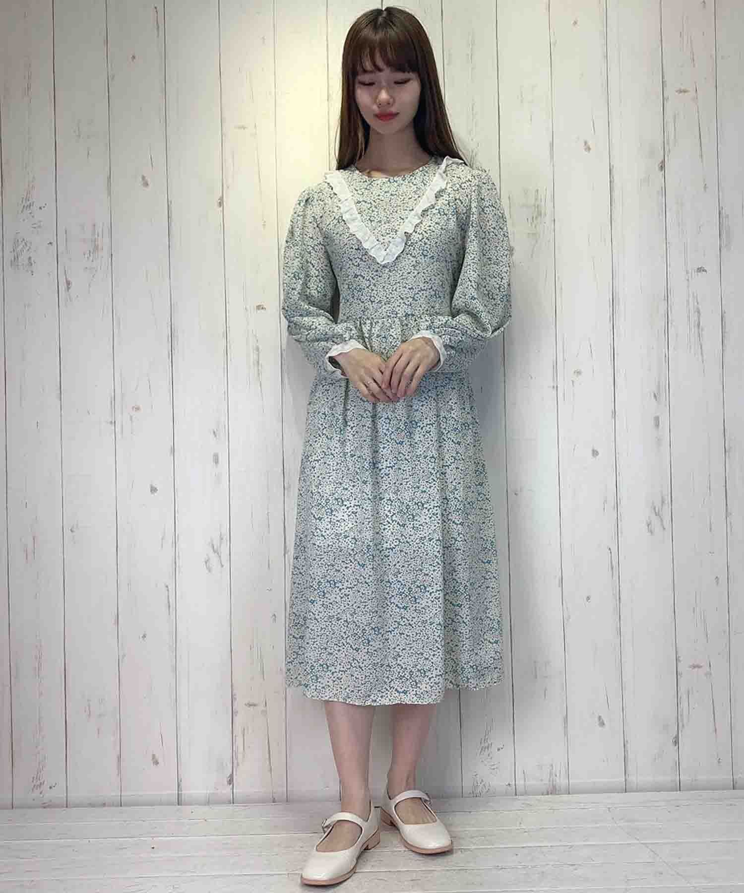 Paravion Online Shop V切替フリル小花ワンピース Paravion Online Shop V切替フリル小花ワンピース