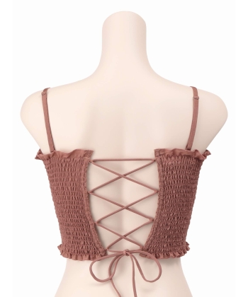 シャーリングレースアップキャミソール