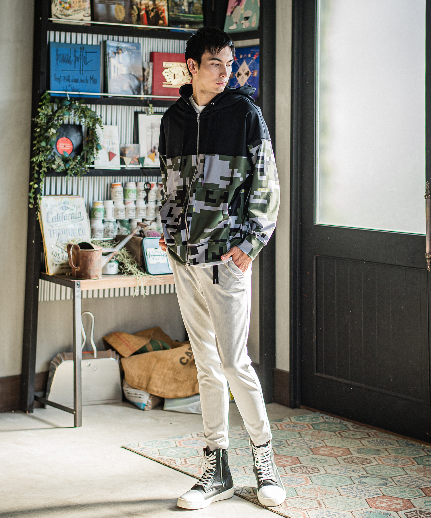 digital camo drop zip hoodie