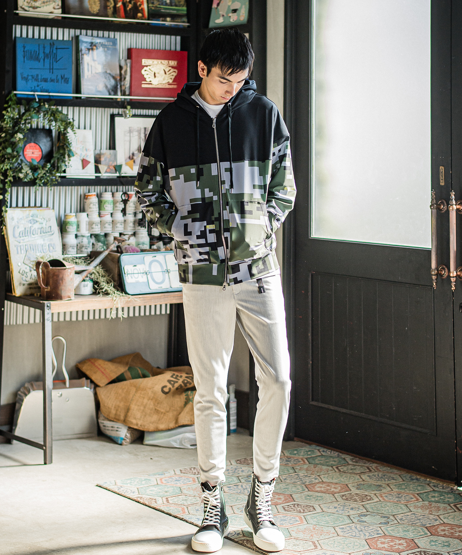 digital camo drop zip hoodie