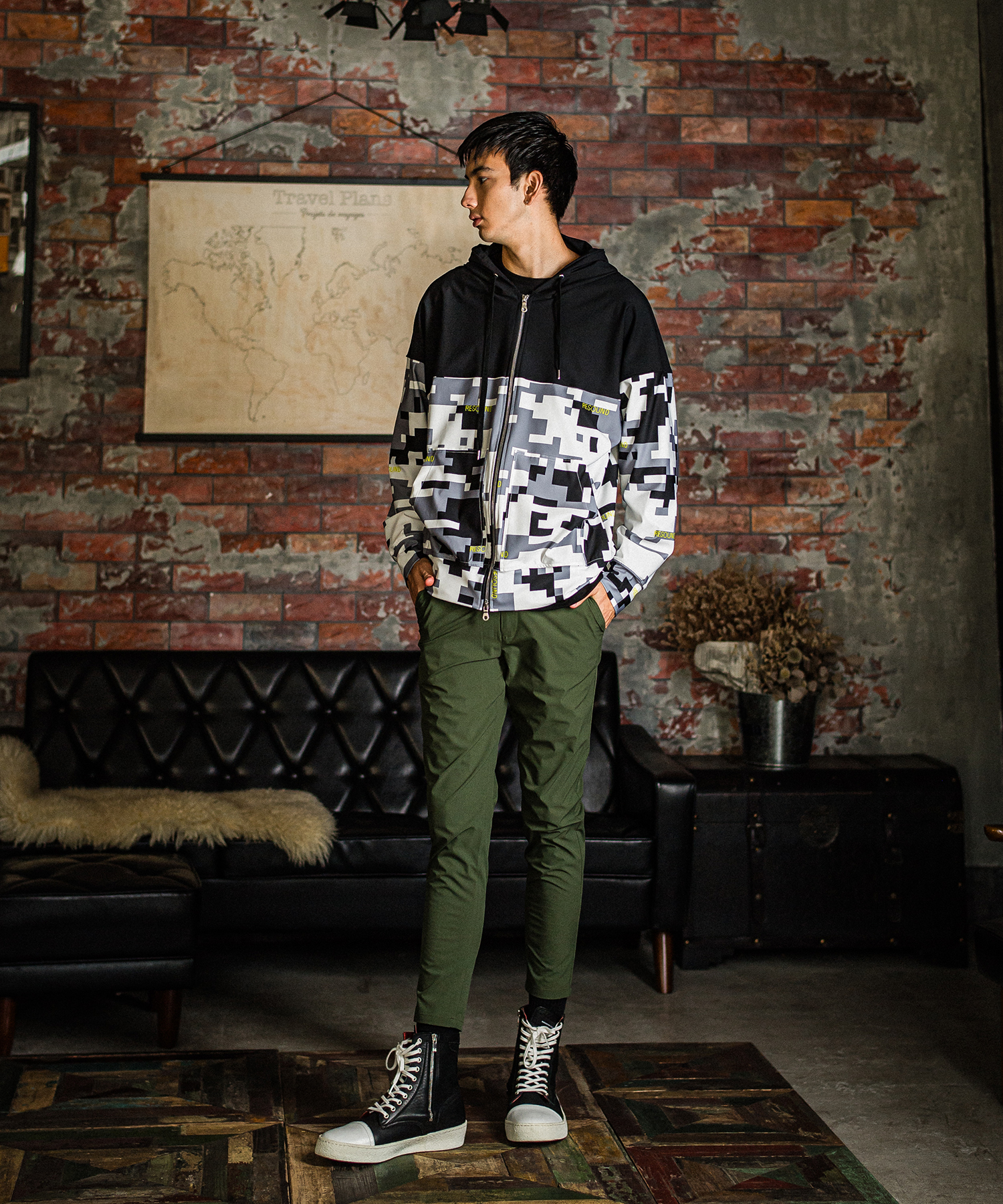 digital camo drop zip hoodie