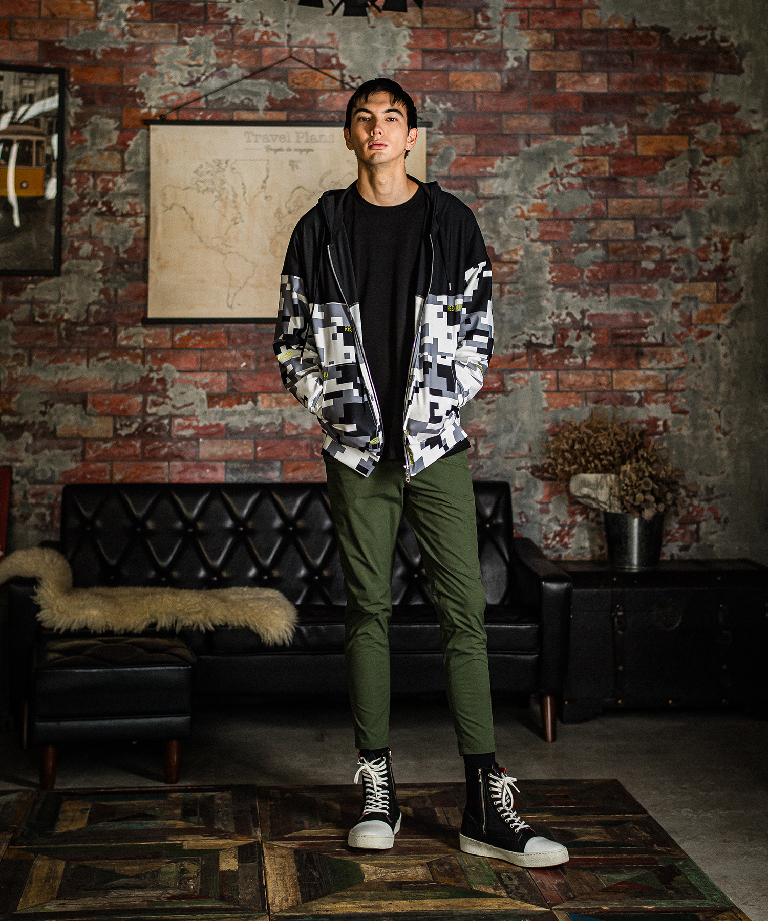 digital camo drop zip hoodie