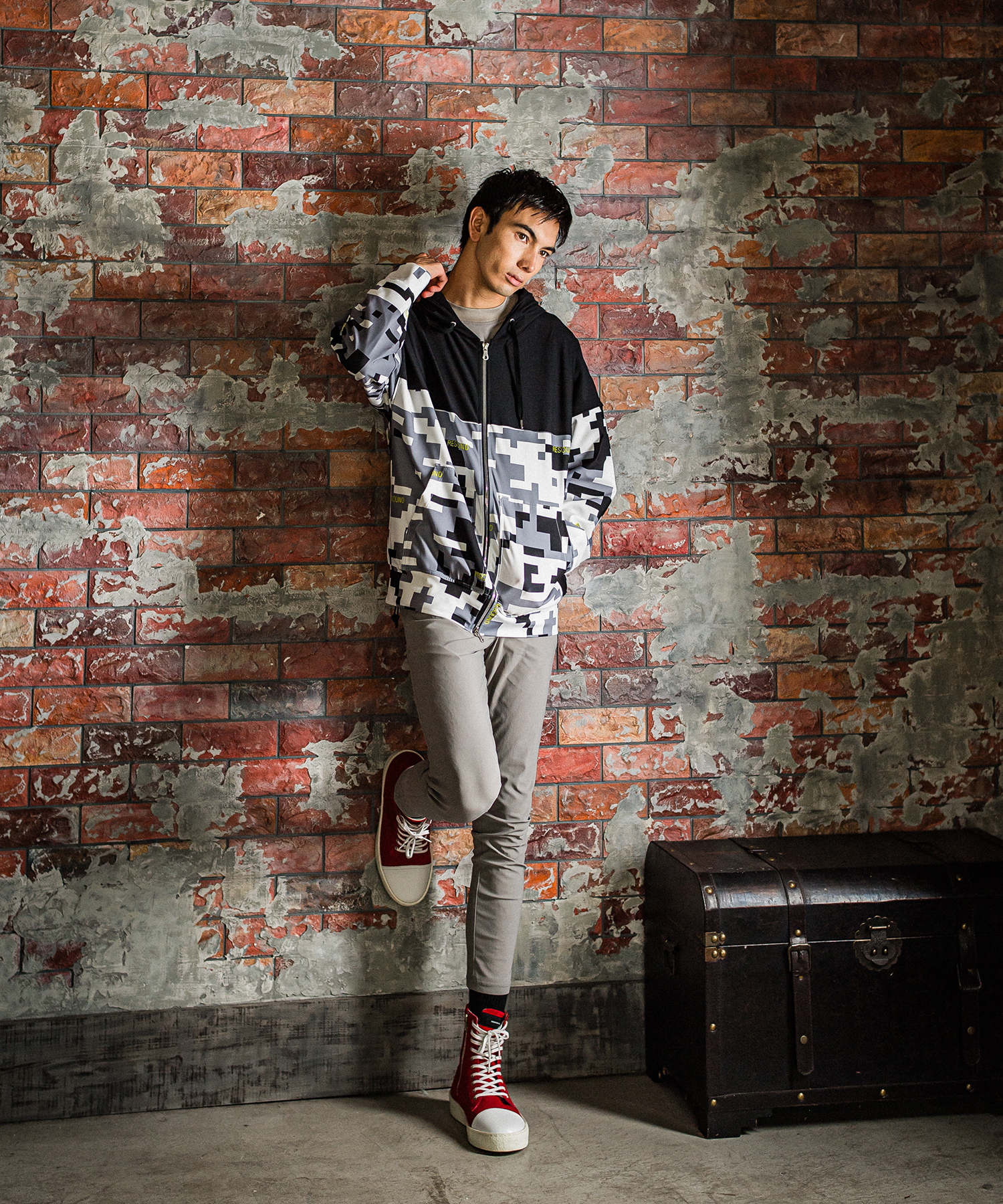 digital camo drop zip hoodie