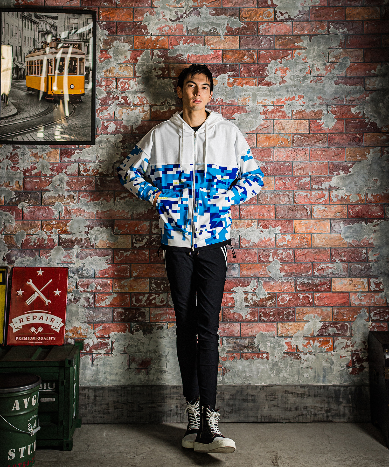 digital camo drop zip hoodie