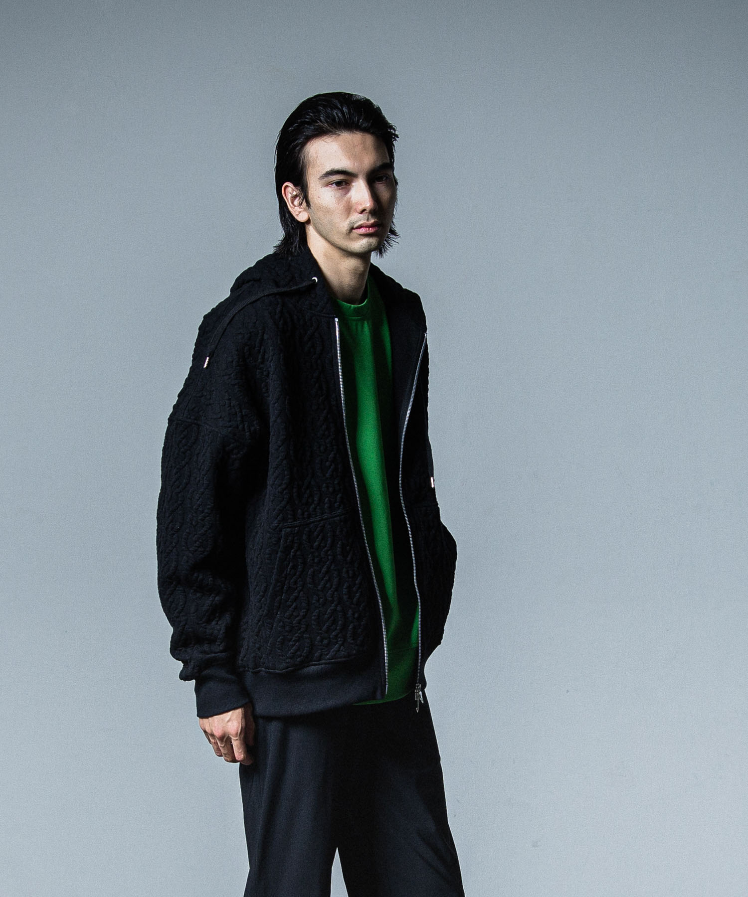 cable drop zip hoodie