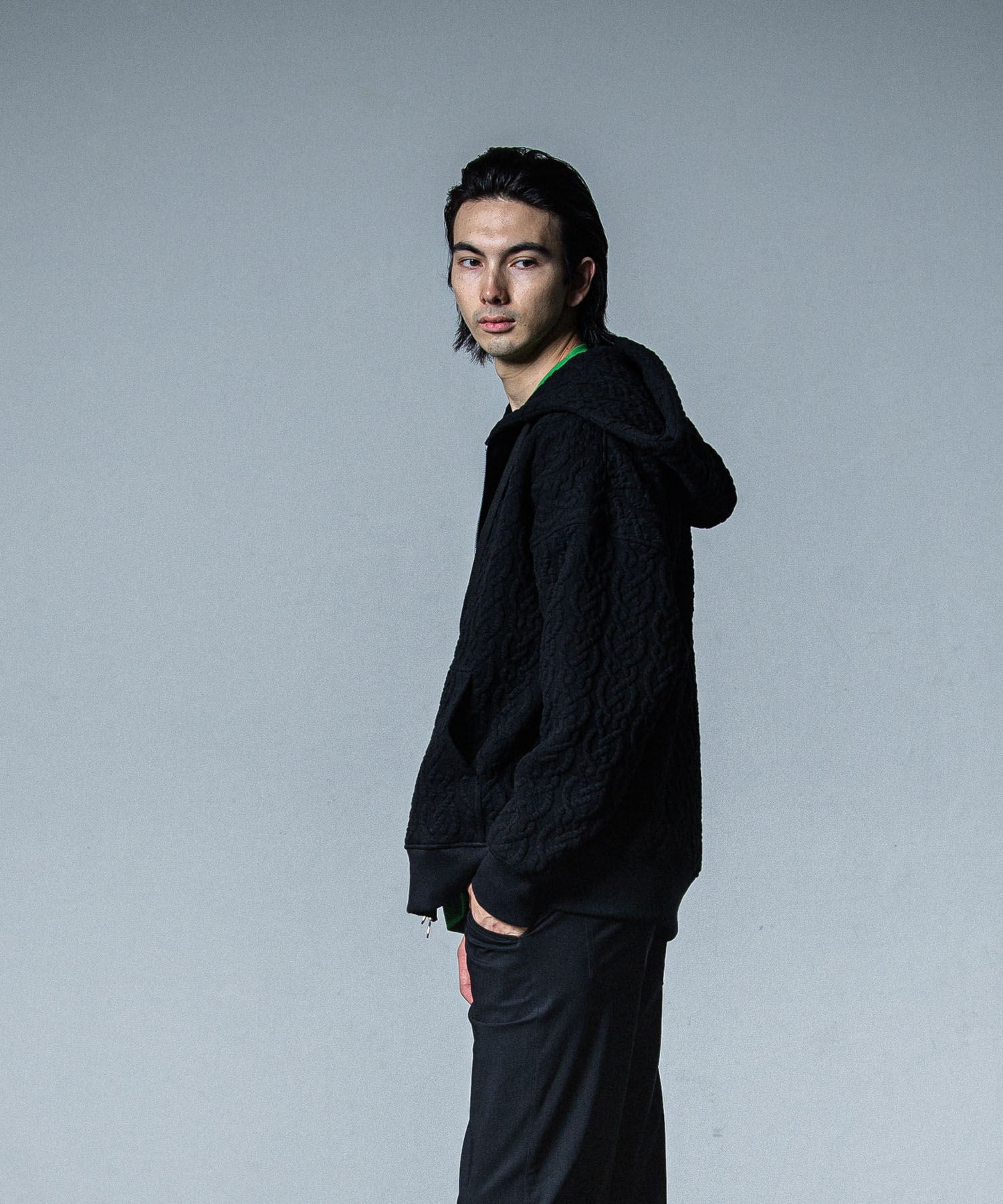 cable drop zip hoodie