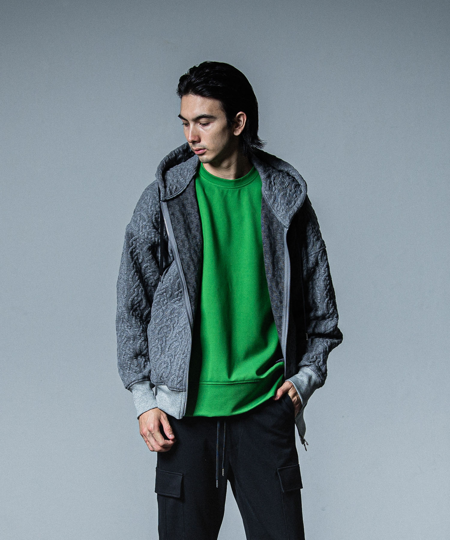 cable drop zip hoodie