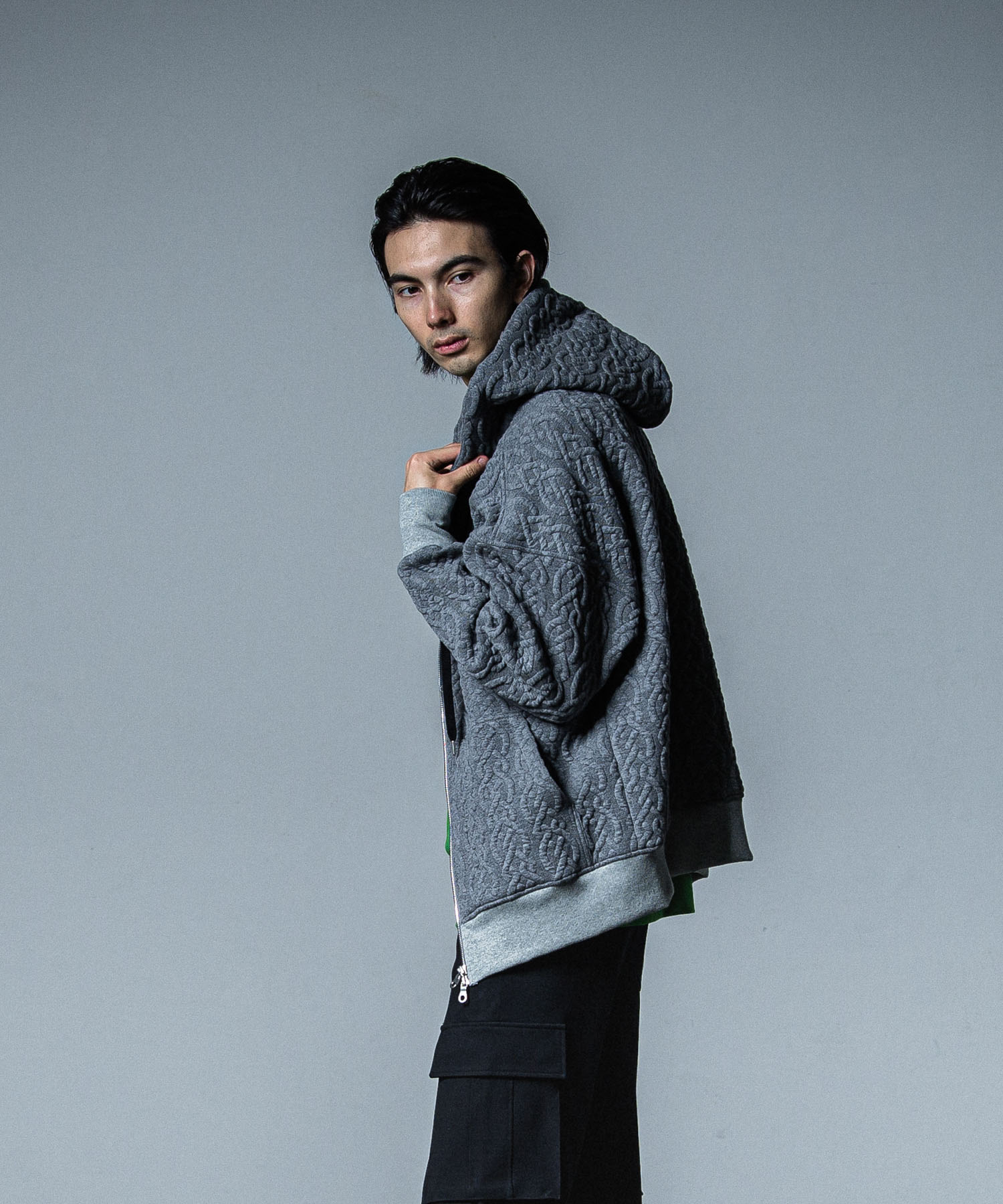 cable drop zip hoodie