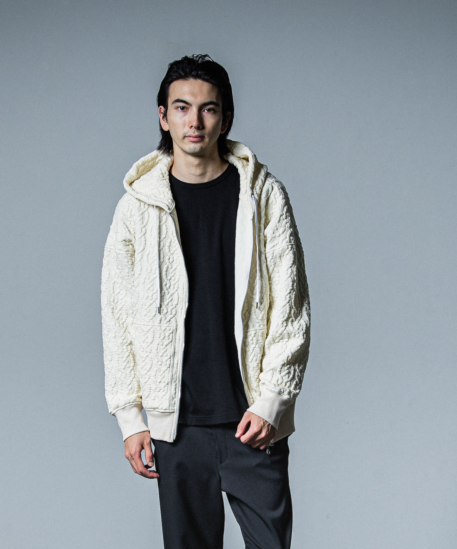 cable drop zip hoodie