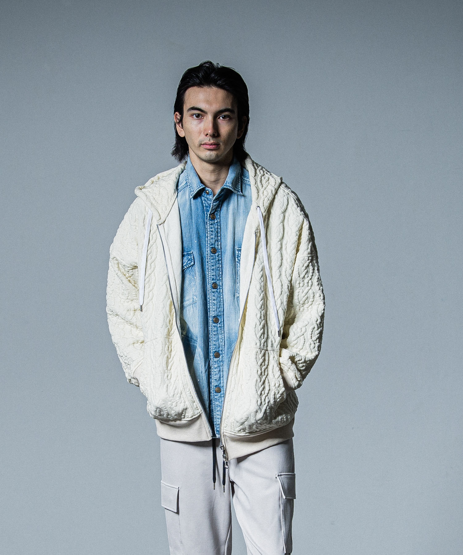 cable drop zip hoodie