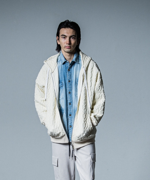 cable drop zip hoodie