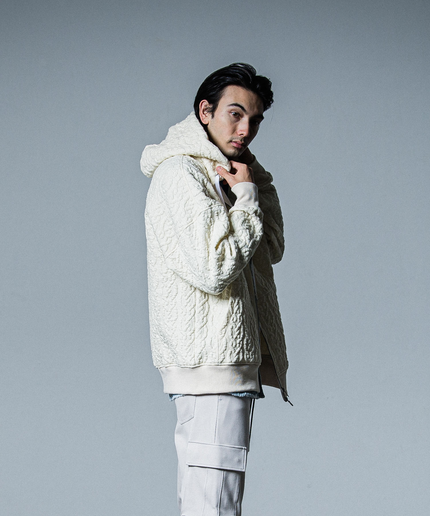 cable drop zip hoodie