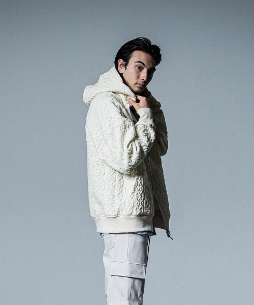 cable drop zip hoodie