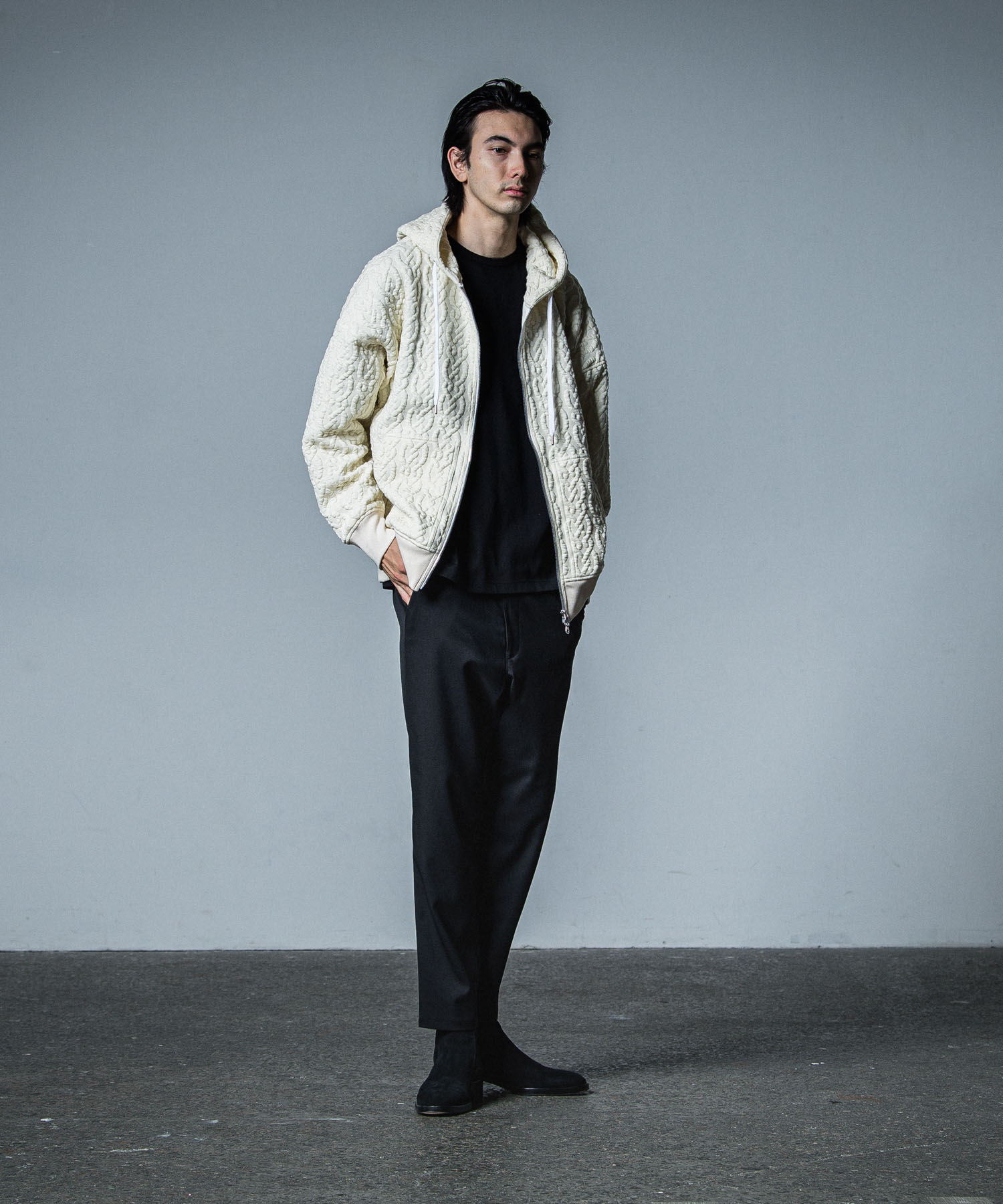 cable drop zip hoodie