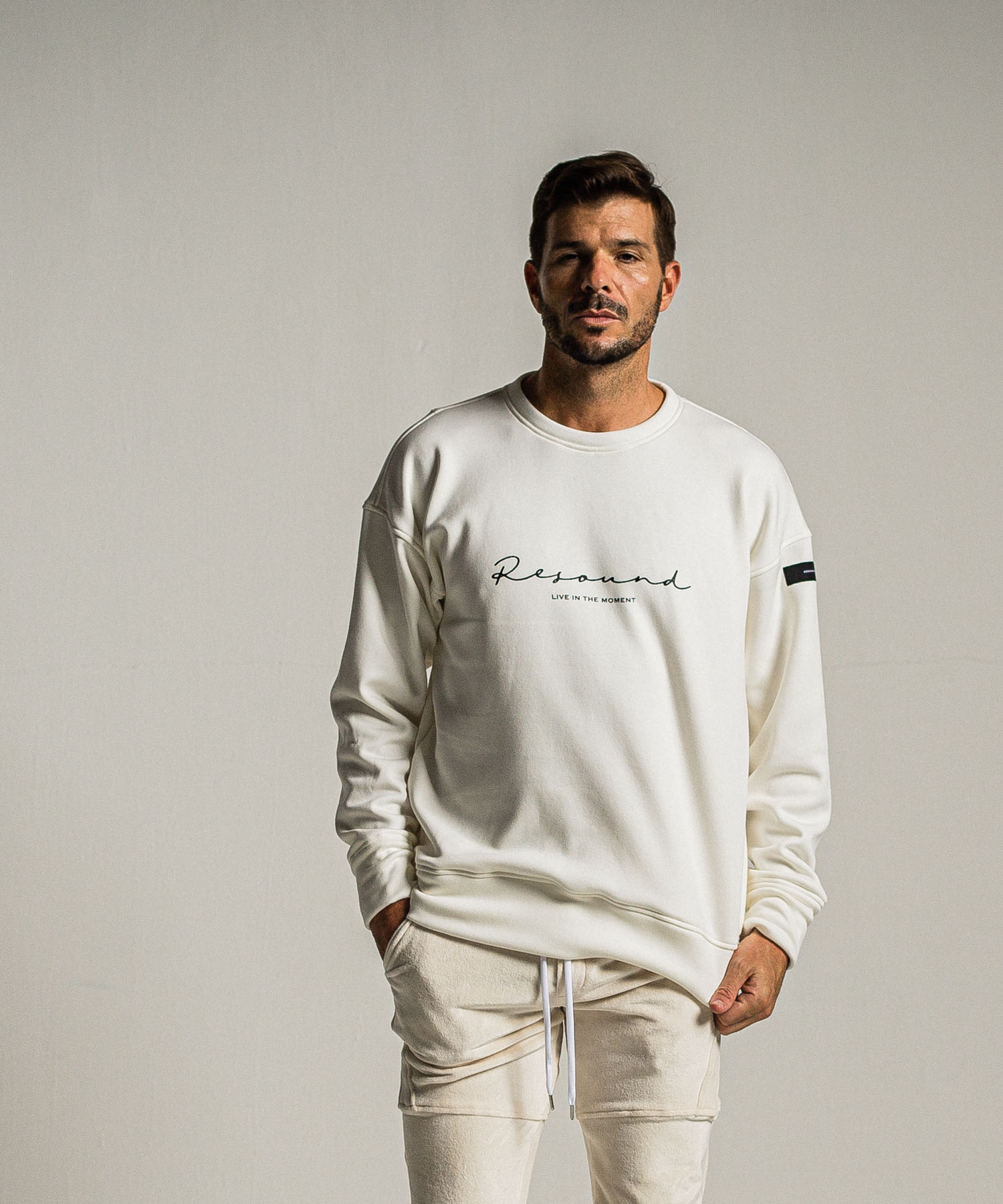 handwriting rogo velours fleece drop trainer