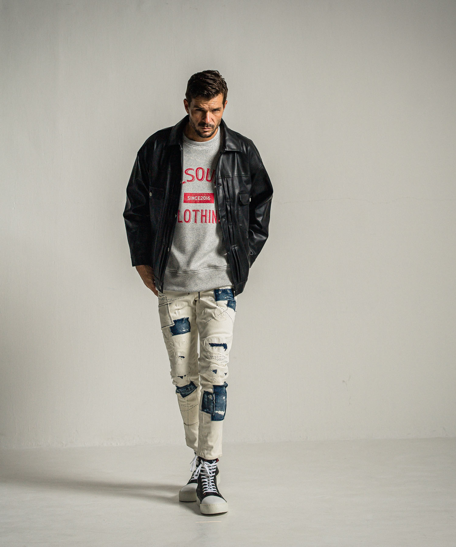 college velours fleece drop trainer