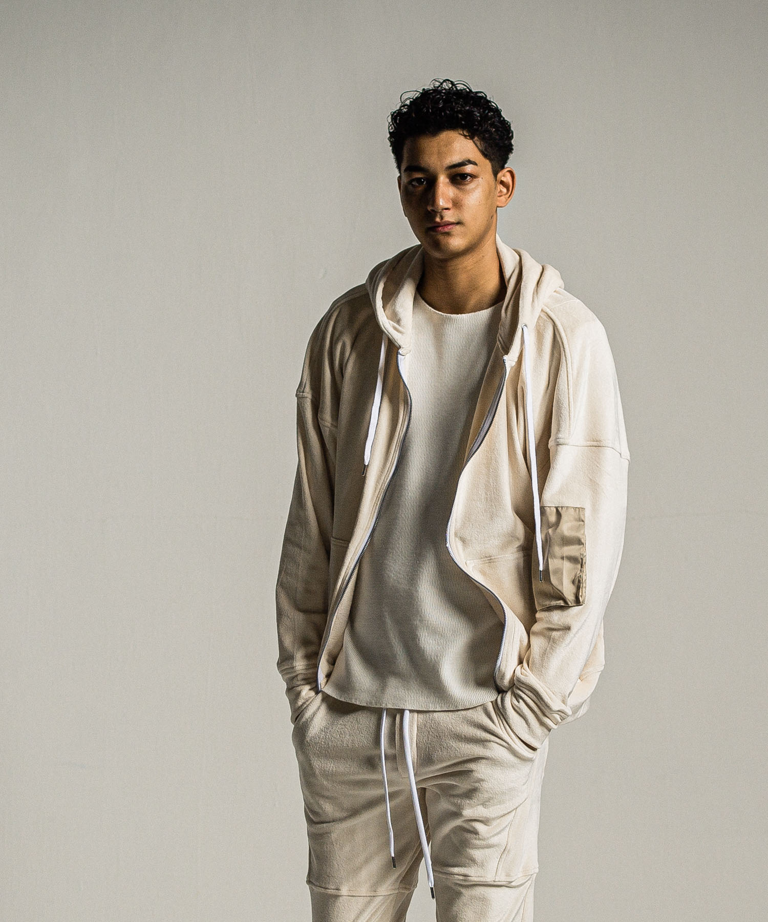 veloursfleece zip loose hoodie