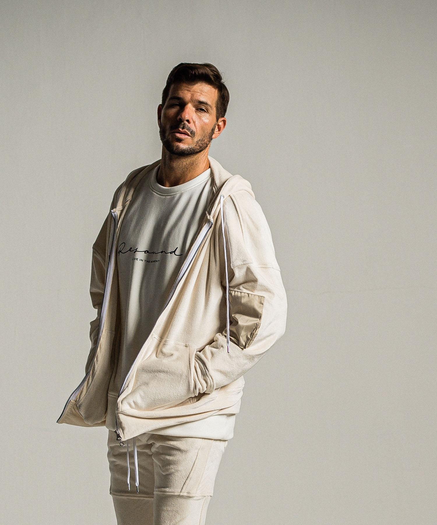 veloursfleece zip loose hoodie