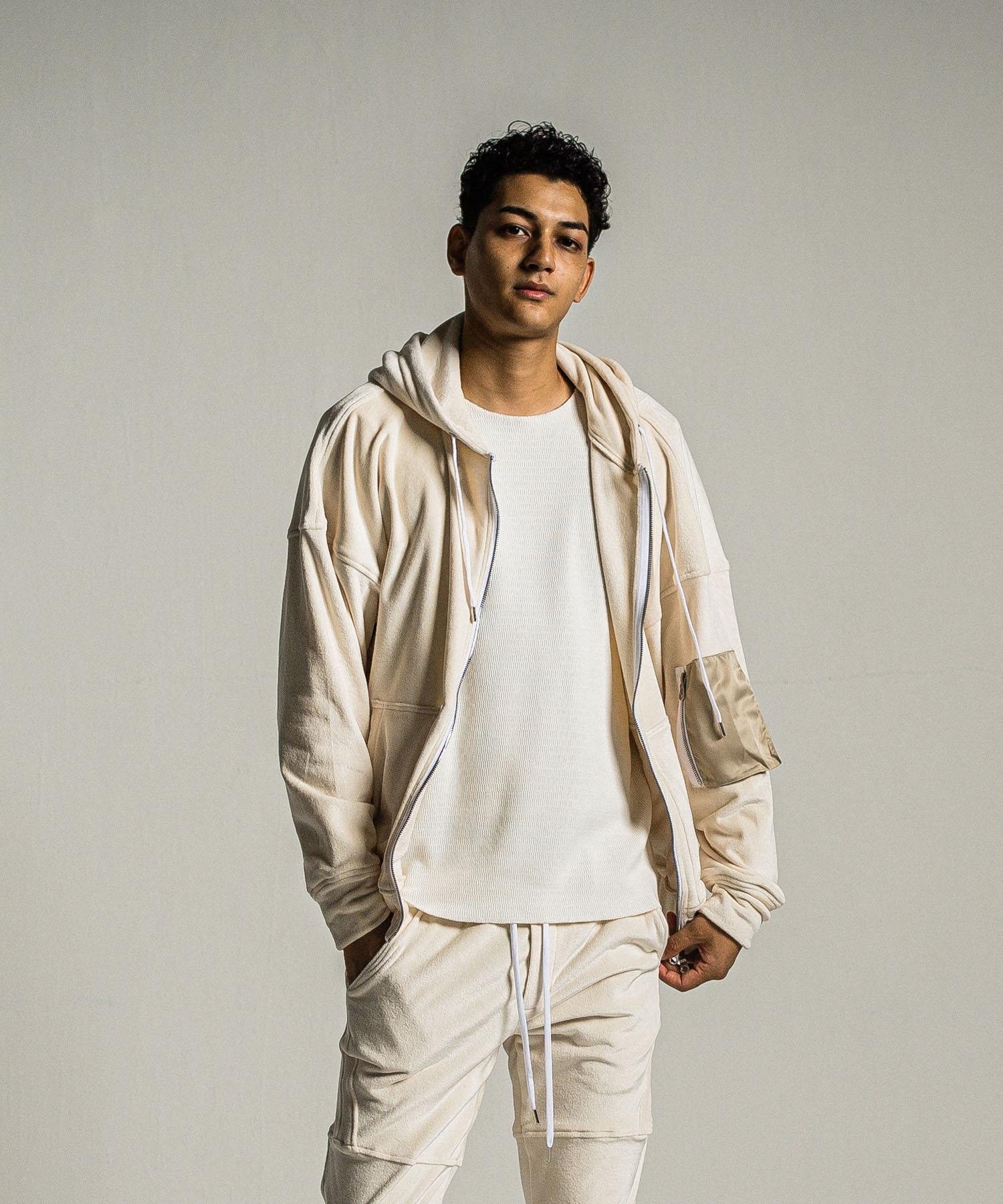 veloursfleece zip loose hoodie