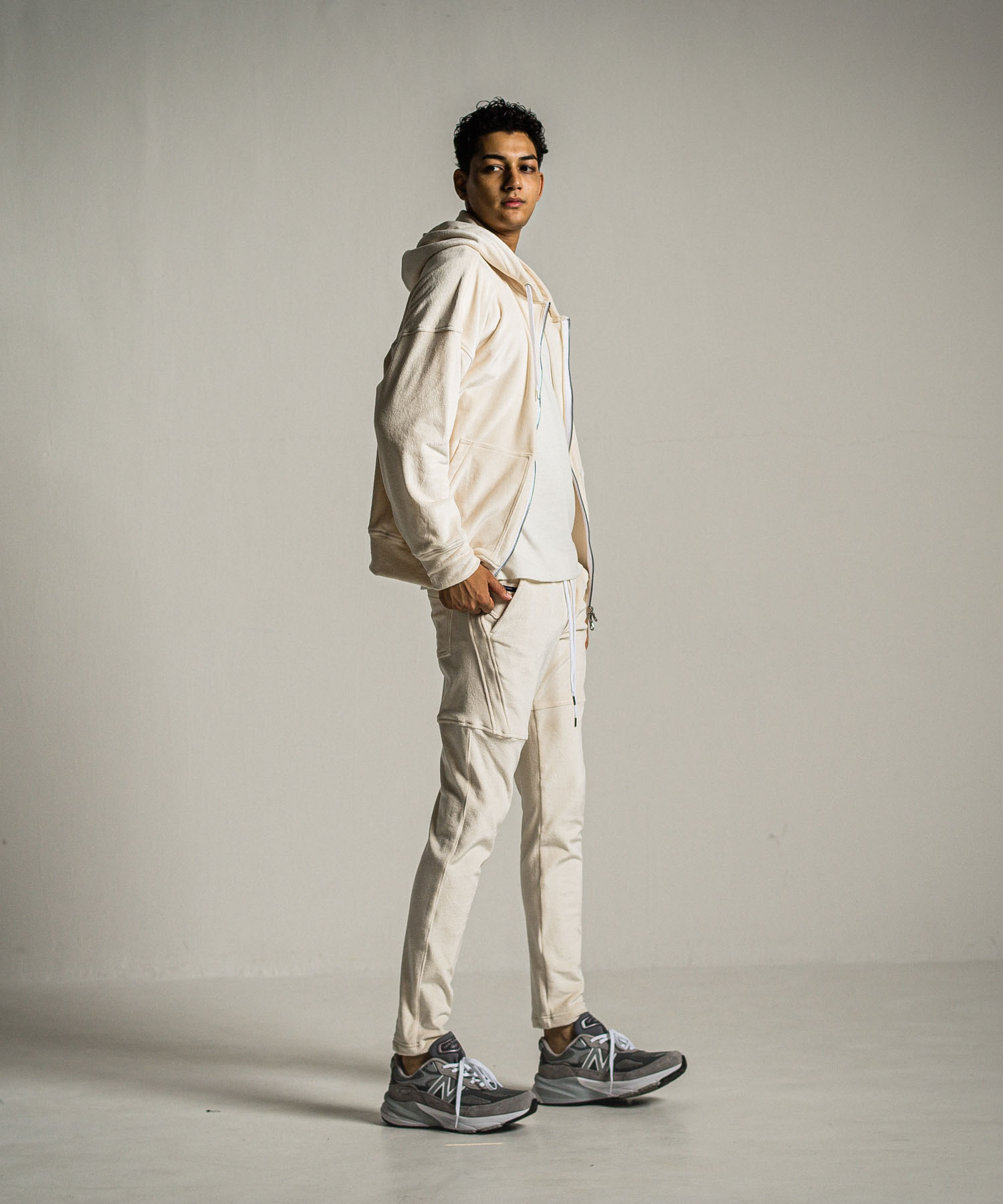 veloursfleece zip loose hoodie