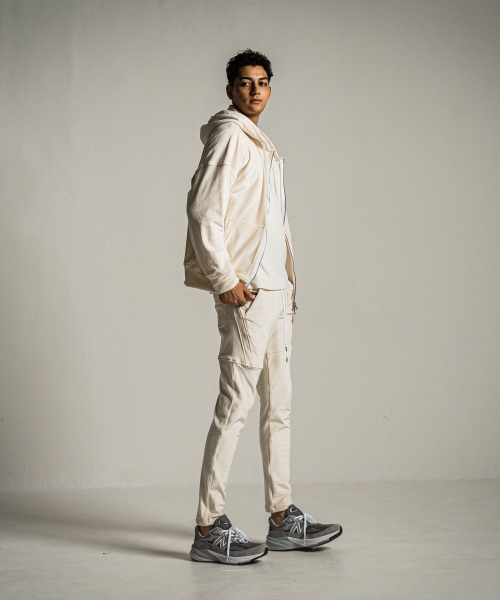 veloursfleece zip loose hoodie