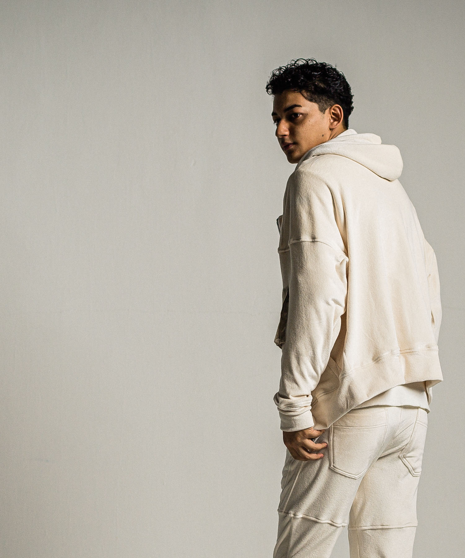 veloursfleece zip loose hoodie