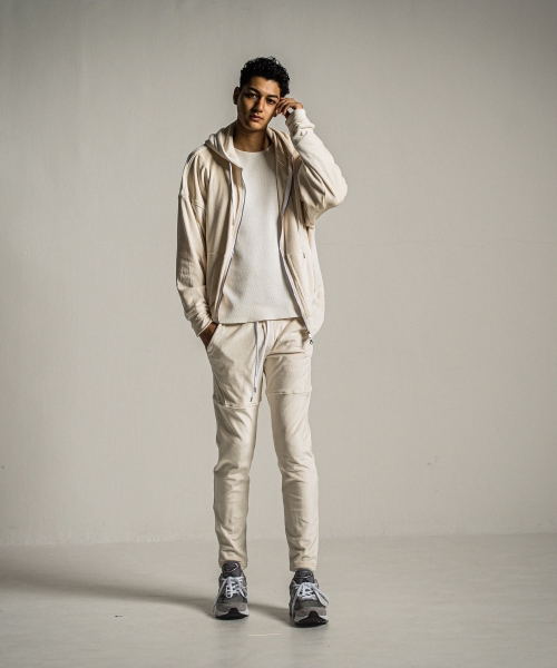 veloursfleece zip loose hoodie