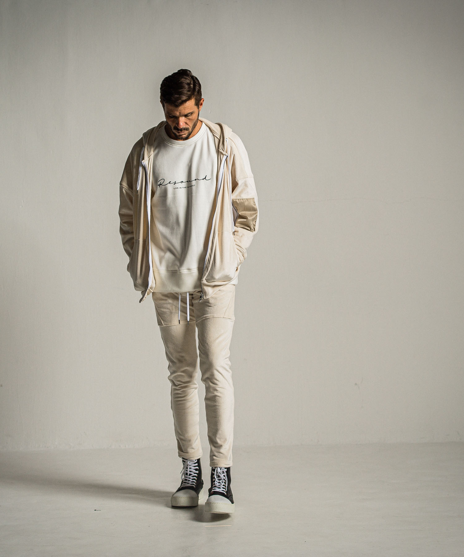 veloursfleece zip loose hoodie