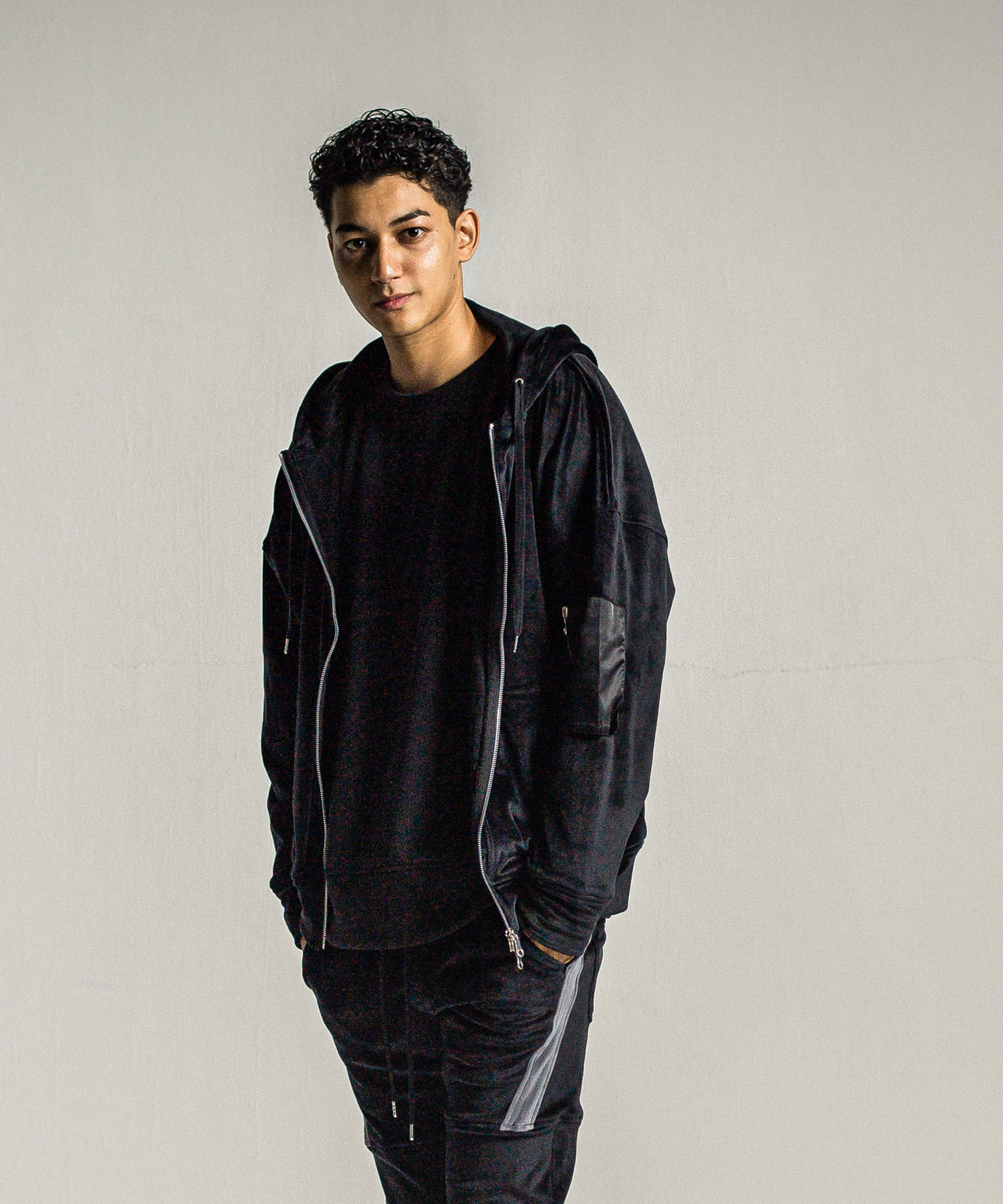 veloursfleece zip loose hoodie