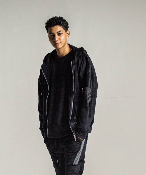 veloursfleece zip loose hoodie