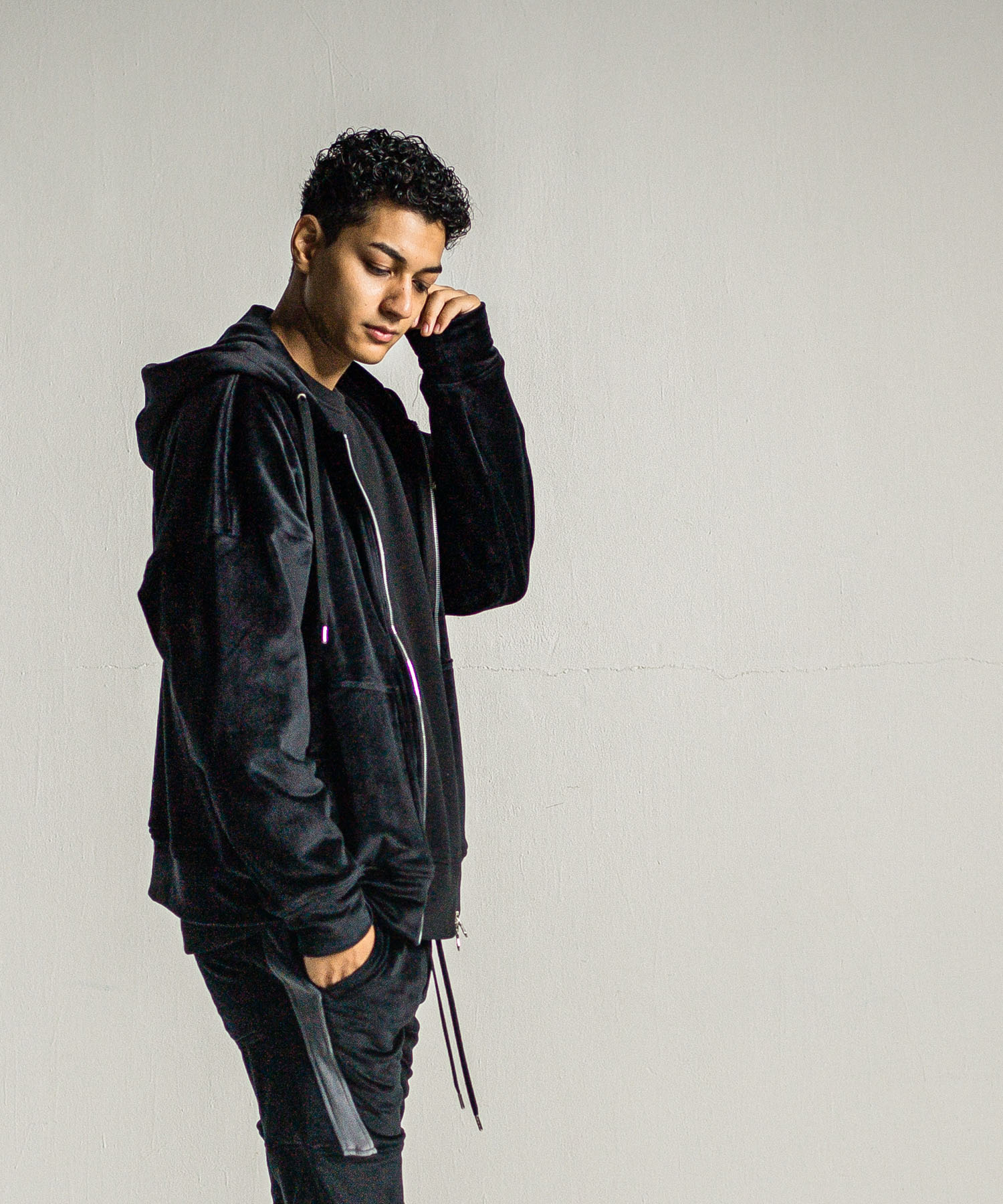 veloursfleece zip loose hoodie