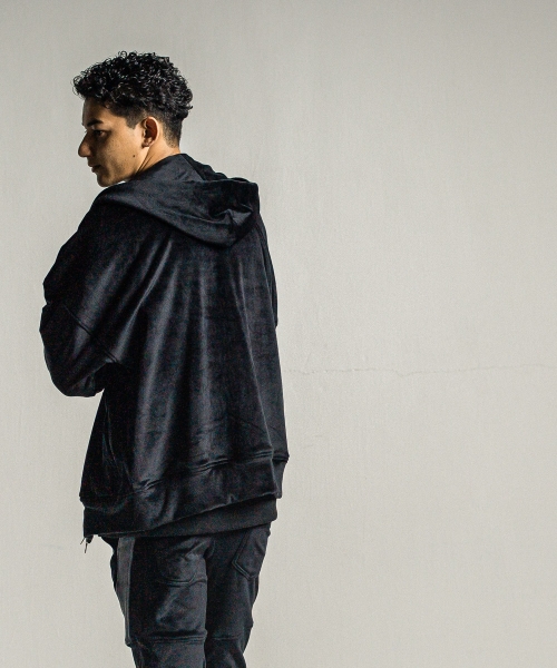 veloursfleece zip loose hoodie