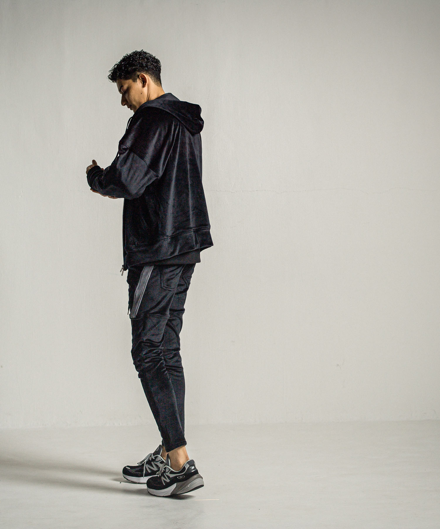 veloursfleece zip loose hoodie