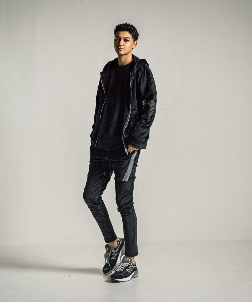 veloursfleece zip loose hoodie