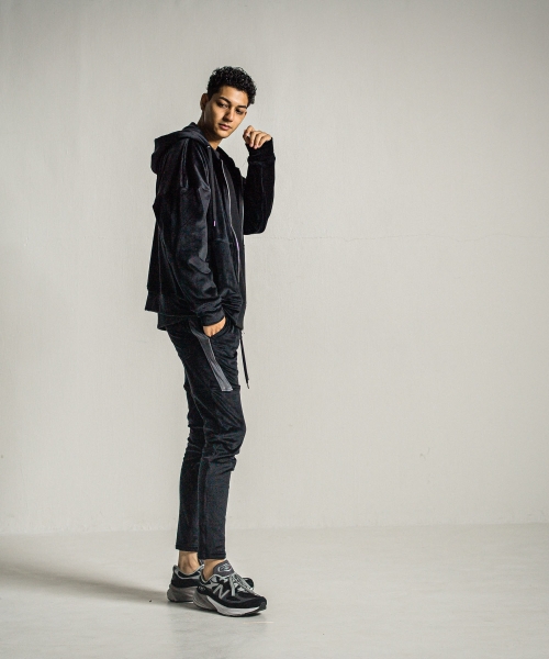 veloursfleece zip loose hoodie