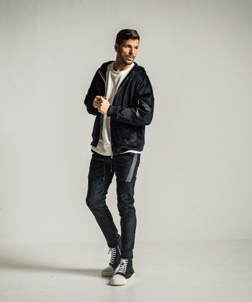 veloursfleece zip loose hoodie