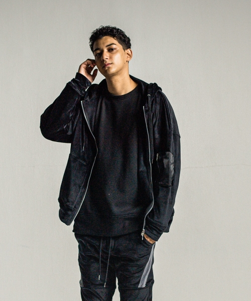 veloursfleece zip loose hoodie