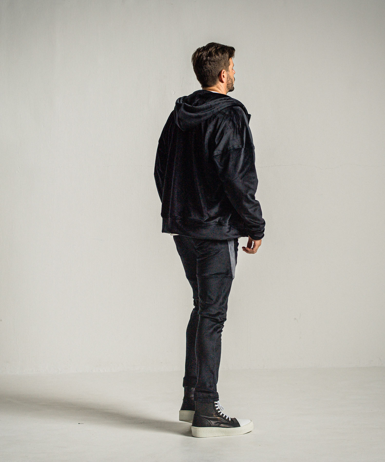 veloursfleece zip loose hoodie