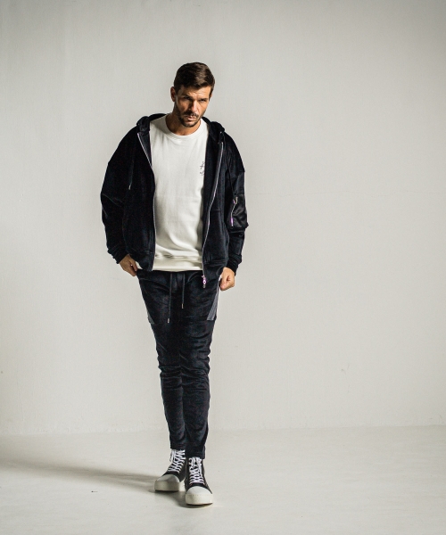 veloursfleece zip loose hoodie