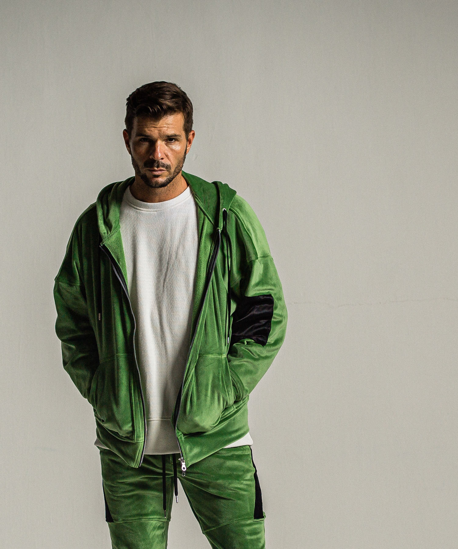 veloursfleece zip loose hoodie