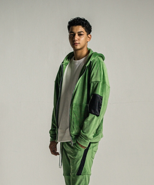 veloursfleece zip loose hoodie