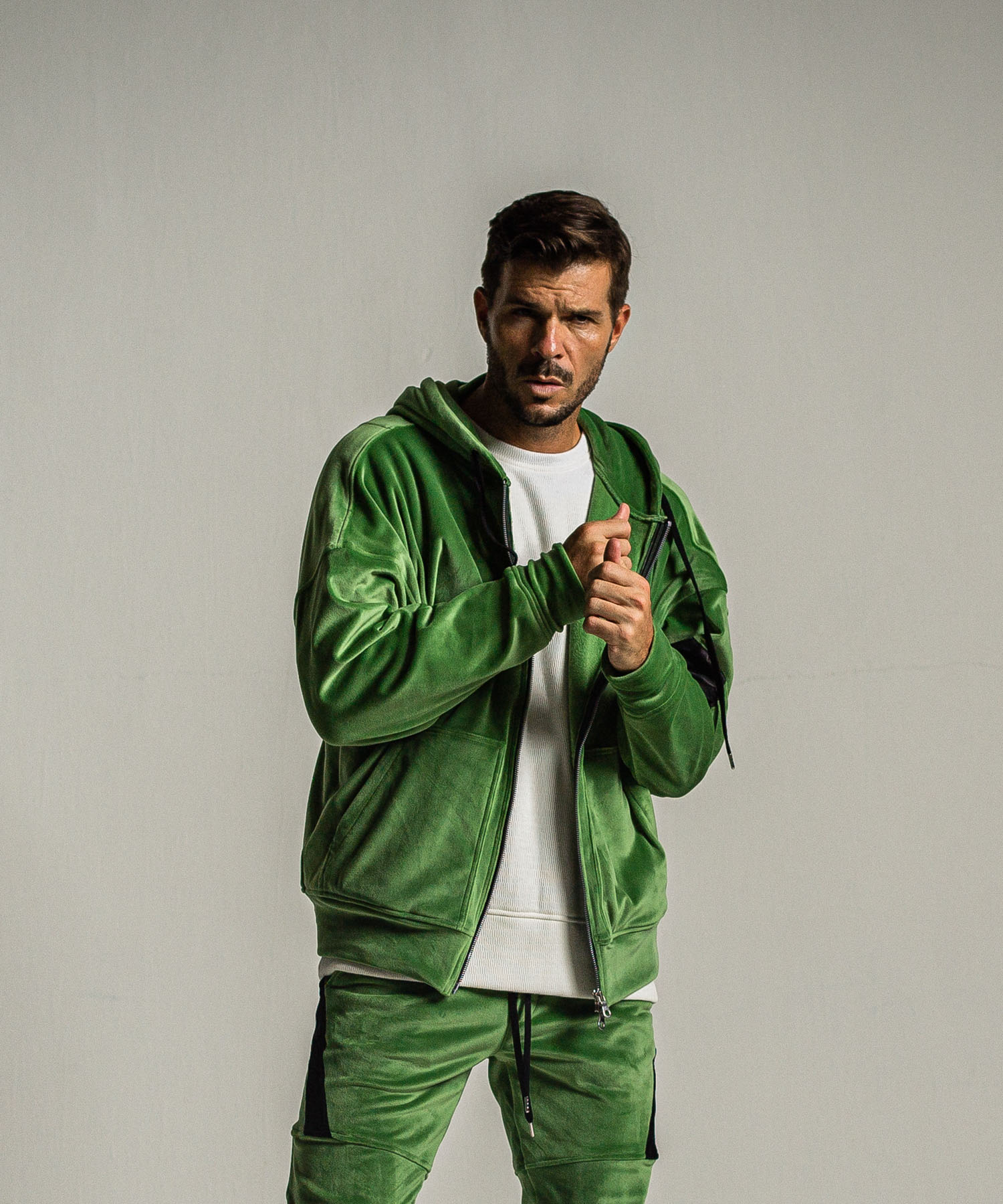 veloursfleece zip loose hoodie